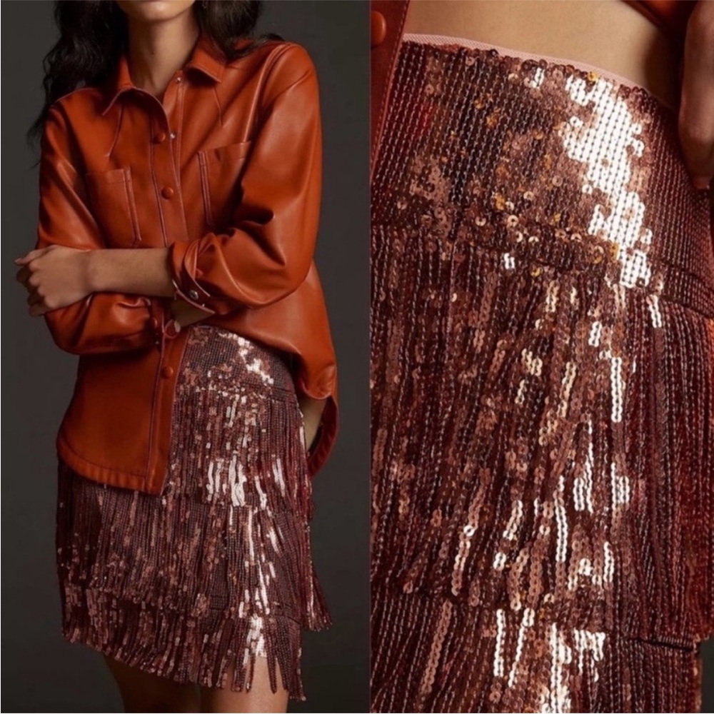 Anthropologie Maeve Metallic Sequin Mini Skirt